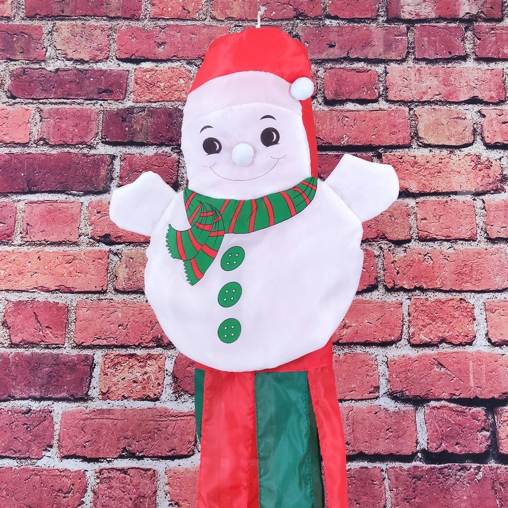 Vintage Snowman Christmas Holiday Green & Red Windsock